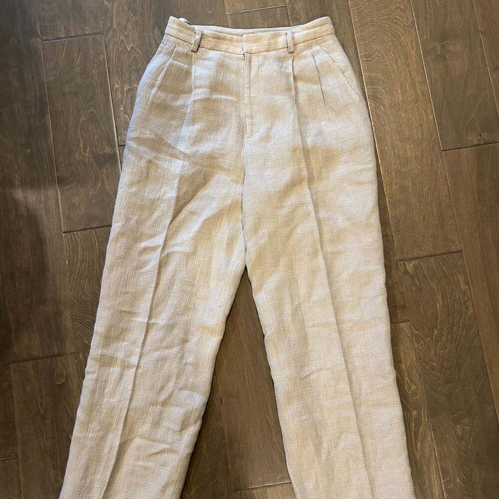 Ellen Tracy Linen-Blend Cream Trousers- Women's 6P